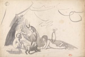 Niños con una cabra y un perro de George Romney